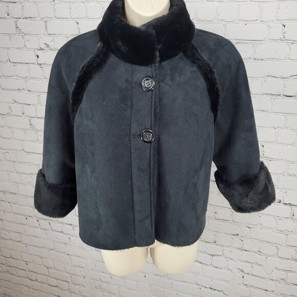 Drew Black Faux Vegan Suede Soft Fur Lined Crop Jacket USA Made Size Small S - Picture 1 of 13